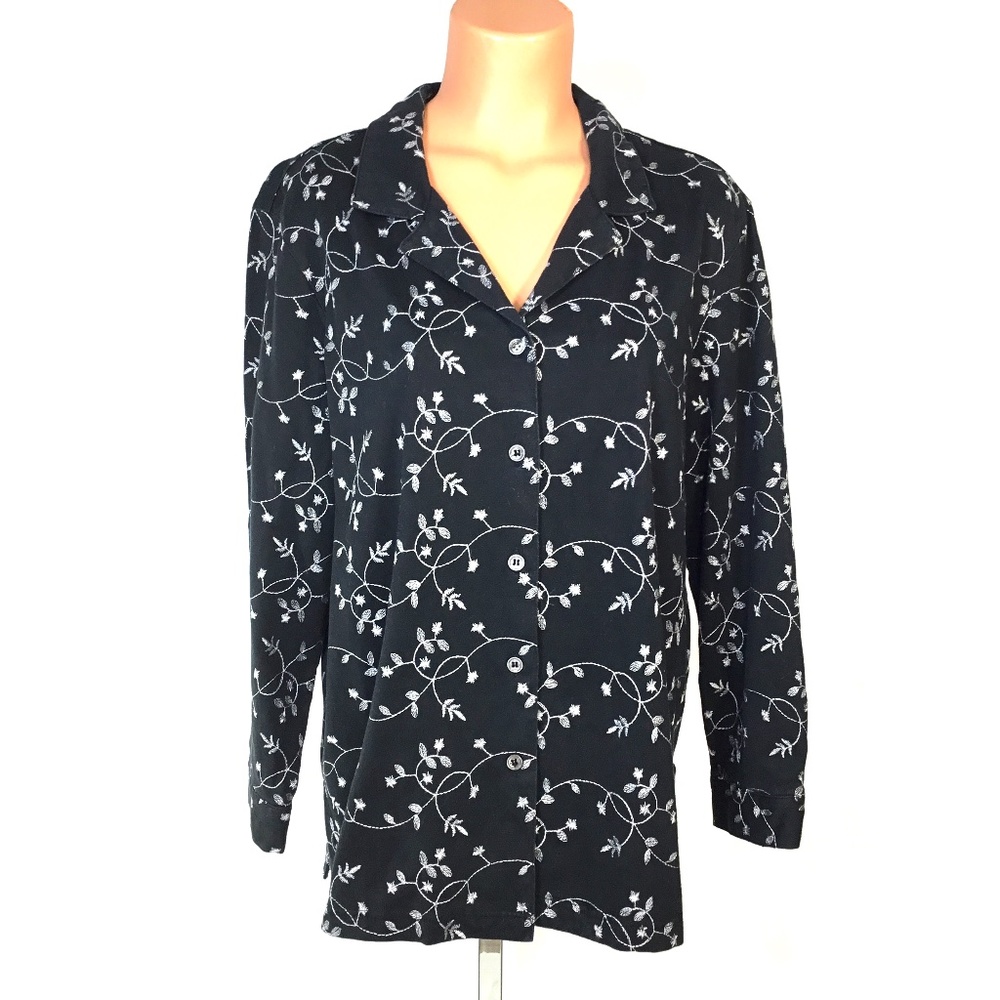 Eccotoo Floral Black/Silver Embroidered Top